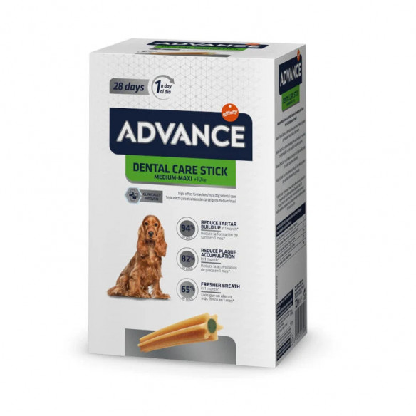 Advance Dental Care Stick Medium y Maxi snack para perros.