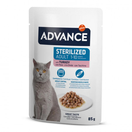 Advance Adult Sterilized Pavo en salsa sobre para gatos. 85g.